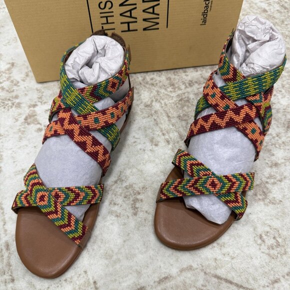 laidbacklondon Sandals Womens Size EU 39 Beaded Paradise Handmade Leather Boho - Picture 1 of 11